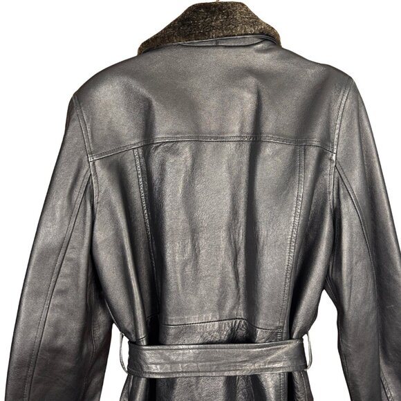 Vintage 90s Black Leather Belted Coat Removable Collar – The Olde Hide House - Picture 11 of 14
